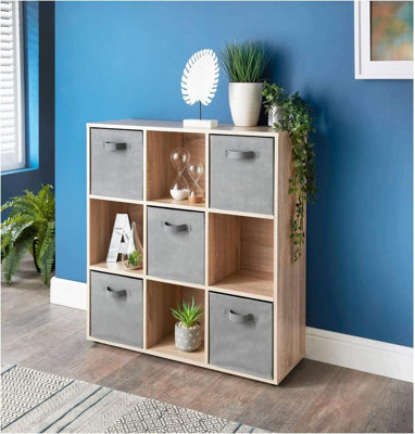 Spot On Dealz Wooden Storage Shelving Unit Bookcase Home Office Use Display Furniture Living Room Décor Easy To Build (9 Cube 5 Basket-Oak) from B&Q