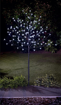 Spot On Dealz 4 Ft Cherry Blossom Tree Outdoor Christmas Decorations 128 Led Tree Lights With Metal Flat Base Garden Ornaments For Home Xmas from B&Q
