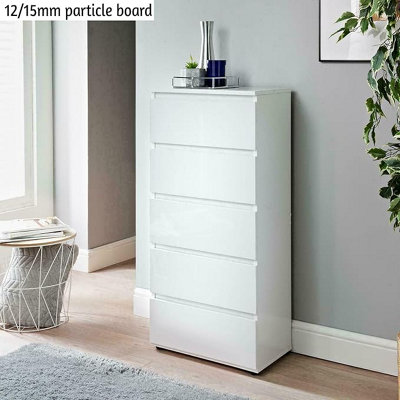 B&Q -  White Chest Of Drawers Bedroom 5 Drawer Modern Slim Side Storage