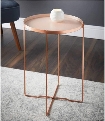 Spot On Dealz Round Side End Table Blush Removable Coffee Tray Table With Copper Legs Small Side Table from B&Q
