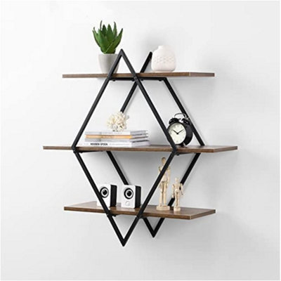 Spot On Dealz 3 Tier Rhombus Black Floating Decorative Hanging Shelves With Mdf Wood Rustic Shelf And Metal Wire Frame Shelving Unit from B&Q