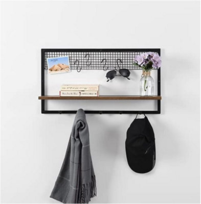 Spot On Dealz Rectangle Black Floating Decorative Hanging Shelves With Hooks Mdf Wood Rustic Shelf & Metal Wire Frame Industrial from B&Q