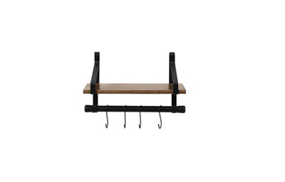 Spot On Dealz Rectangle Floating Shelf Decorative Hanging Shelves With Mdf Wood Rustic Effect And Metal Wire Frame With 4 Hooks from B&Q