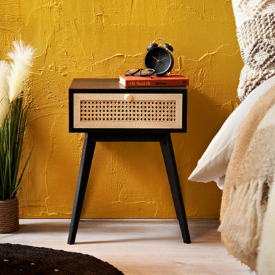 Spot On Dealz Bedside Table With 1 Drawer Mdf Wood Frame Cabinet With Rattan Decoration Wooden Legs Hallway from B&Q