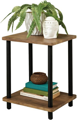 Spot On Dealz Small Side Table Walnut Bedside Table 2 Tier Occasional Tables Contemporary Wooden Shelving Nightstand Black Metal Frame Legs from B&Q