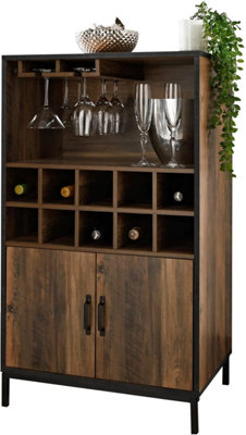 Spot On Dealz Drinks Cabinet Free Standing Wooden Home Bar Unit With Wine Bottle Holder & 2-Door Storage For Living Room Or Kitchen from B&Q