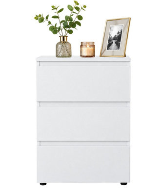 B&Q -  Bedside Cabinet White Chest Of Drawers Small Bed Side Table For Bedroom 3 Drawer Modern Slim Side Storage Display