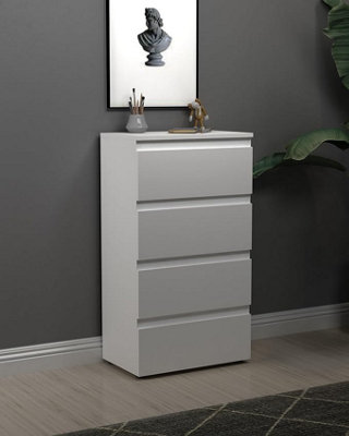 B&Q -  4 Drawer Chest Of Drawers  Slim White Storage Cabinet For BedroomLiving RoomBedside Home Furniture Organizer