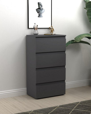 B&Q -   4 Drawer Chest Of Drawers For Bedroom Modern Slim Side Storage Display Nightstand Cabinets Grey