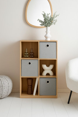 B&Q -  6-Cube Storage Organizer Shelf Unit With 3 Fabric Baskets Bookcase Living Room