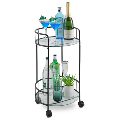 Spot On Dealz Drinks Trolley Kitchen Island Bar Cart Trolley Serving Trolleys With Two Glass Shelves Black from B&Q