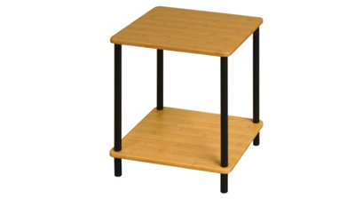 Spot On Dealz Small Side Table Bamboo Finish Bedside Table 2 Tier Occasional Tables Black Metal Frame Legs from B&Q