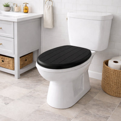 Spot On Dealz 18" Tongue & Groove Mdf Wooden Toilet Seat Black from B&Q