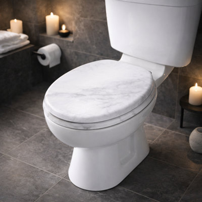 B&Q -  18" Marble Z Wooden Toilet Seat