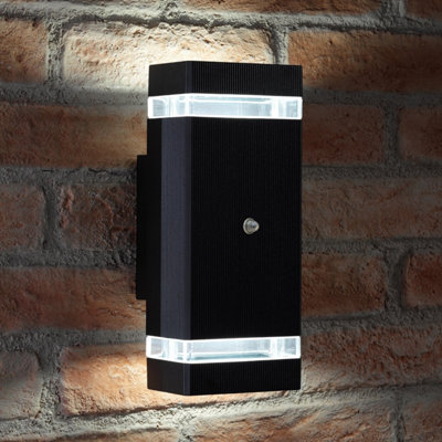 Auraglow Dusk Till Dawn Sensor Double Up & Down Wall LightThruxtonBlackCool White from B&Q