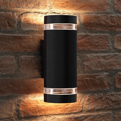 Auraglow  Large Outdoor Double Up & Down Wall LightEltonBlackWarm White from B&Q