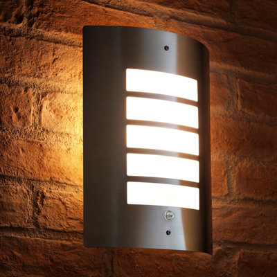 Auraglow Dusk Till Dawn Daylight Sensor Outdoor Wall Light Stainless SteelWarm White (3000K) from B&Q