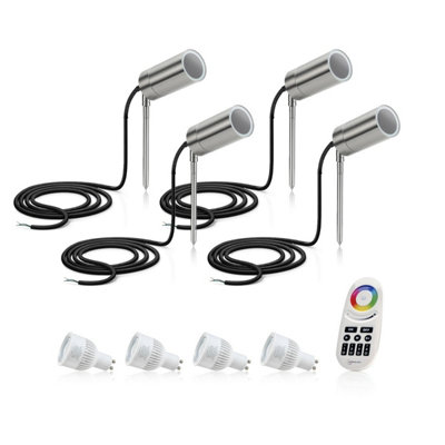 B&Q -  Stainless Steel Gu10 Holder Garden Spike LightColour Changing4 Pack