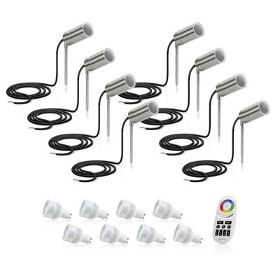 B&Q -  Stainless Steel Gu10 Holder Garden Spike LightColour Changing8 Pack