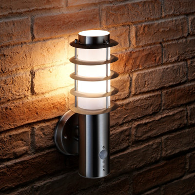 Auraglow Brushed Chrome Pir Motion Sensor Wall LightBeenhamWarm White (3000K) from B&Q