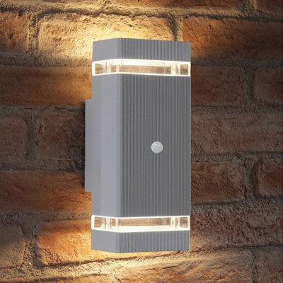 Auraglow Pir Motion Sensor Double Up & Down Wall LightSilverWarm White from B&Q