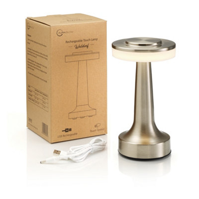 Auraglow Rechargeable Led Cordless Table LampWaldorfSatin Nickel from B&Q