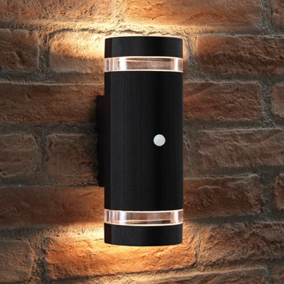 Auraglow Pir Motion Sensor Double Up & Down Wall LightFlorenceBlackWarm White from B&Q
