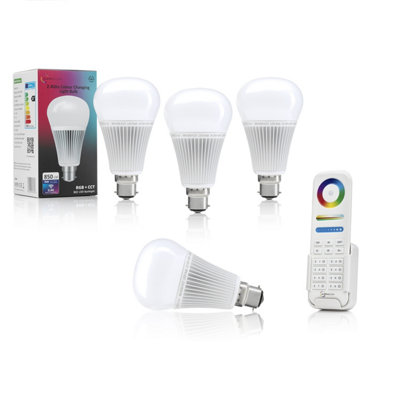 Auraglow 2.4ghz Rgb Cct Smart B22 Led Light Bulb - 70w Eqv With 8 Zone Remote - 4 Pack