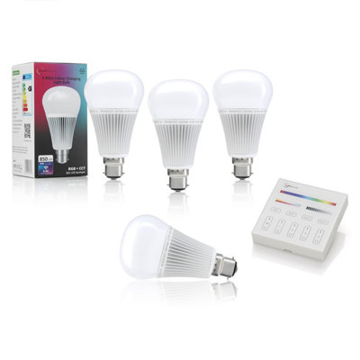 Auraglow 2.4Ghz Rgb Cct Smart B22 Led Light Bulb - 70W Eqv With Smart Panel Wall Remote - 4 Pack