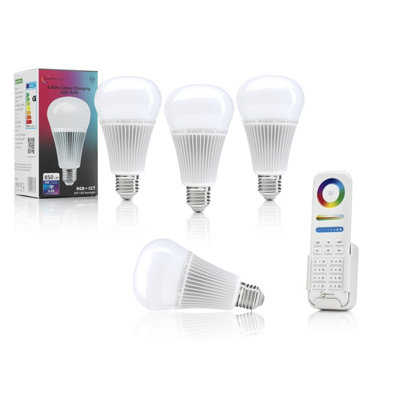 Auraglow 2.4ghz Rgb Cct Smart E27 Led Light Bulb - 70w Eqv With 8 Zone Remote - 4 Pack