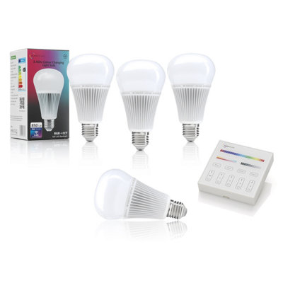 Auraglow 2.4Ghz Rgb Cct Smart E27 Led Light Bulb - 70W Eqv With Smart Panel Wall Remote - 4 Pack