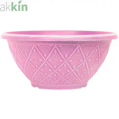Prisma Bowl Planter 12"Powdered Raspberry Pink Effect from B&Q