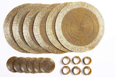 B&Q Penguin Home Glass Beaded, Round Placemat, Coasters And Napkin Rings Gold