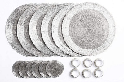 B&Q Penguin Home Glass Beaded, Round Placemat, Coasters And Napkin Rings Silver