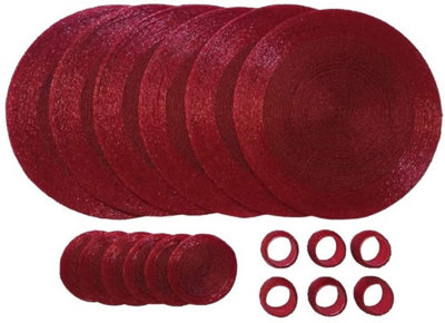 B&Q Penguin Home Glass Beaded, Round Placemat, Coasters And Napkin Rings Red