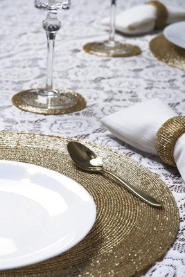 B&Q Penguin Home Glass Beaded, Round Placemat, Coasters And Napkin Rings Gold