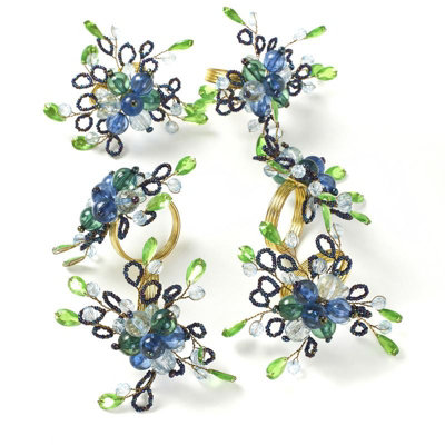 Penguin Home Set Of 6 Handcrafted Floral Style Beaded Napkin Rings from B&Q