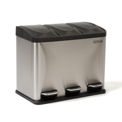 Oypla 45L Stainless Steel Triple Compartment Recycling Pedal Kitchen Waste Bin from B&Q