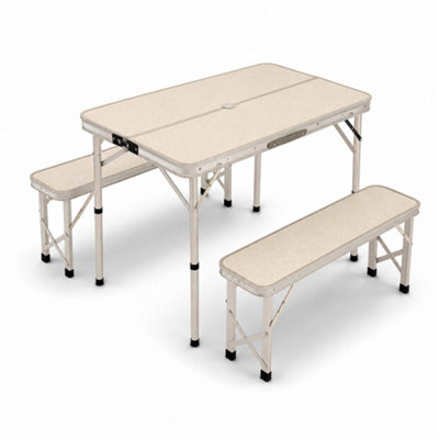 Oypla Folding Outdoor Camping Kitchen Work Top Table And Benches 3Ft
