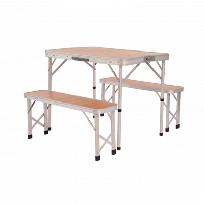 Oypla Folding Outdoor Camping Kitchen Wood Effect Work Top Table And Benches 3Ft