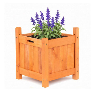 Oypla Garden Wooden Square Flower Planter Ornamental Plant Pot from B&Q