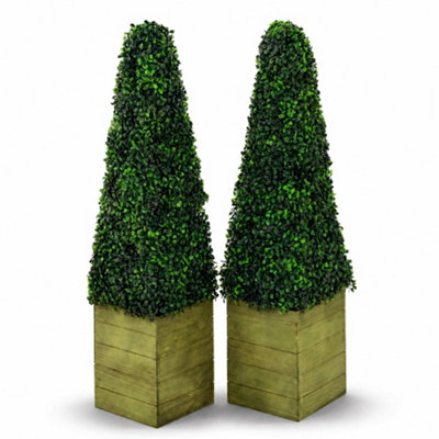 Oypla Set of 2 Artificial Topiary Boxwood Pyramid Trees 90cm Indoor Outdoor Decoration - Image 5