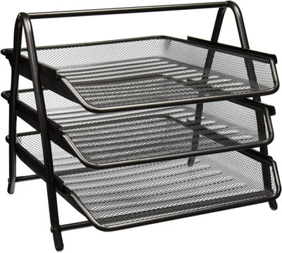 Zuvo Mesh Desk Organiser 3 Tier Letter Tray Organizer Office Desktop Document Paper File Storage Mesh Filling Collection For Home from B&Q
