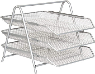 Zuvo Mesh Desk Organiser 3 Tier Letter Tray Organizer Office Desktop Document Paper File Storage Mesh Filling Collection For Home from B&Q