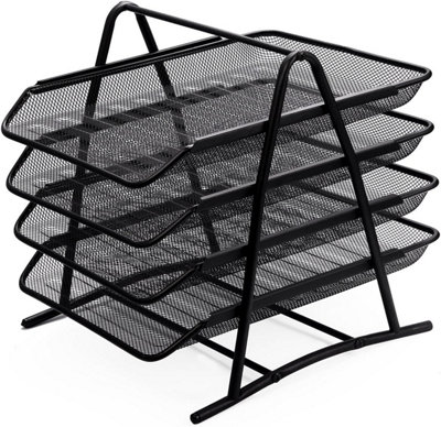 Zuvo Mesh Desk Organiser 4 Tier Letter Tray Organizer Office Desktop Document Paper File Storage Mesh Filling Collection For Home from B&Q