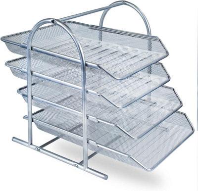 Zuvo Mesh Desk Organiser 4 Tier Letter Tray Organizer Office Desktop Document Paper File Storage Mesh Filling Collection For Home from B&Q