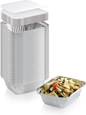 Zuvo Aluminum Foil Food Containers With Lids, Disposable, Reusable For Baking, Cooking, Storage, Pack Of 50