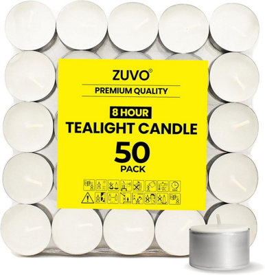 B&Q -  8-Hour Unscented Tea Light Candles (50-Pack)Long-Lasting With Cotton WicksClean Burning3.8 X 2.3 CmWhite