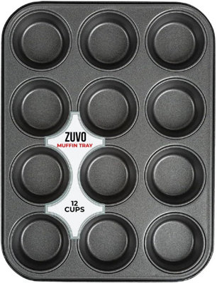 Zuvo Nonstick 12 Cup Muffin Tray Black Bpa Free Cupcake Pan Dishwasher Safe And Stain Resistant from B&Q