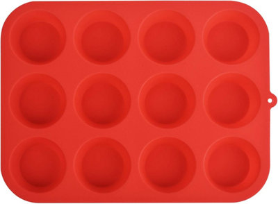 Zuvo Silicone Muffin Tray 12 Cup Non Stick Red Baking Mould For Cupcakes Brownies 23X31Cm from B&Q